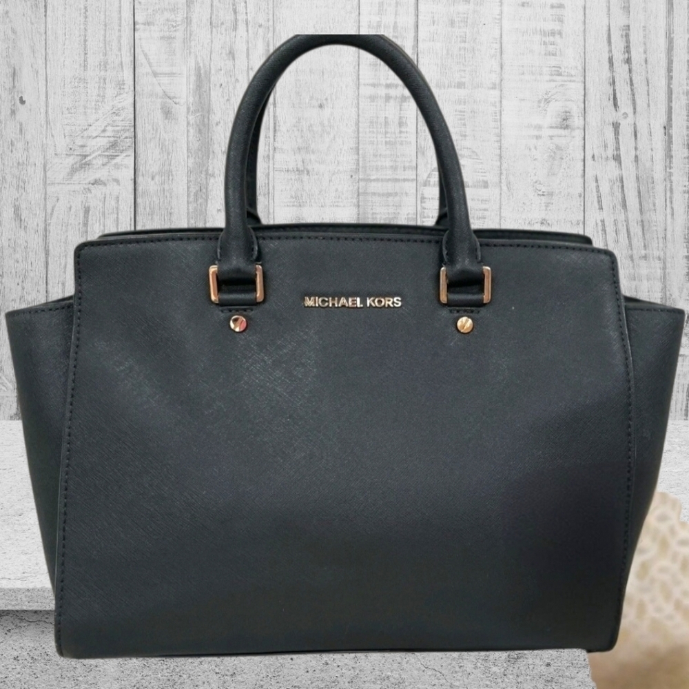 Michael Kors Large Selma Black Saffiano Leather Satchel + Lg Wallet Wristlet - Picture 2 of 16